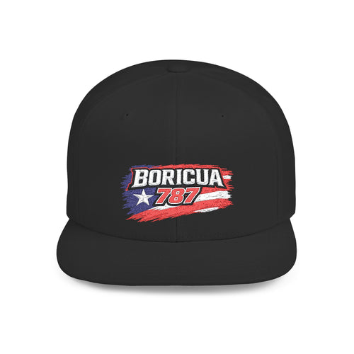 Boricua 787 Flat Bill Snapback Hat — Puerto Rico Flag Streetwear Cap